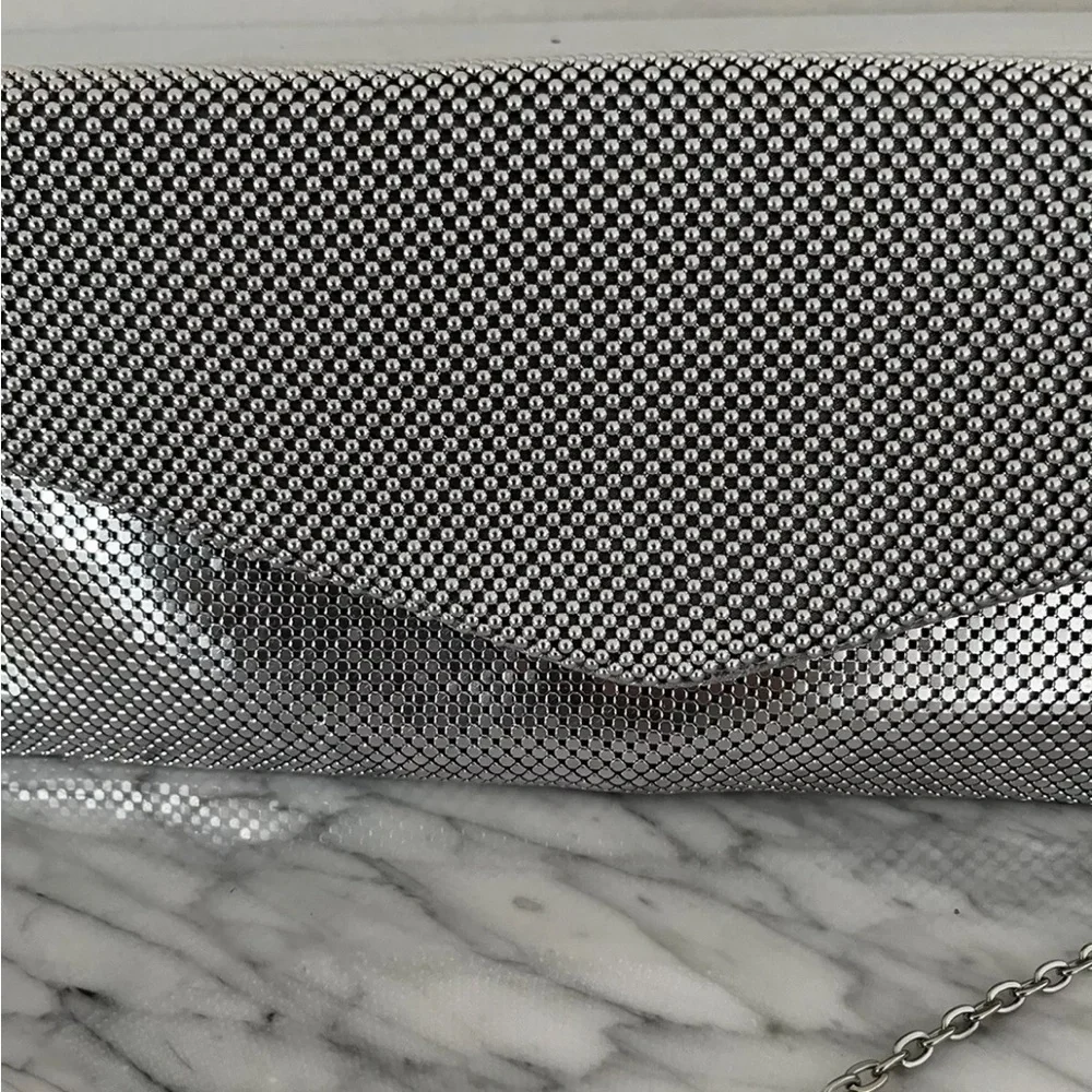 Jessica McClintock Silver Metal Mesh Purse Handbag Bag Clutch Vintage 80s 90s